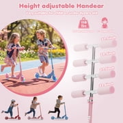 Kick Scooter with LED Light-Up Wheels, Foldable Lightweight Design with 3-Level Adjustable Handlebar, 5 Shock-Absorbing Wheels, Non-Slip Deck, for Ages 6–18, 110 lbs Capacity, Light Pink