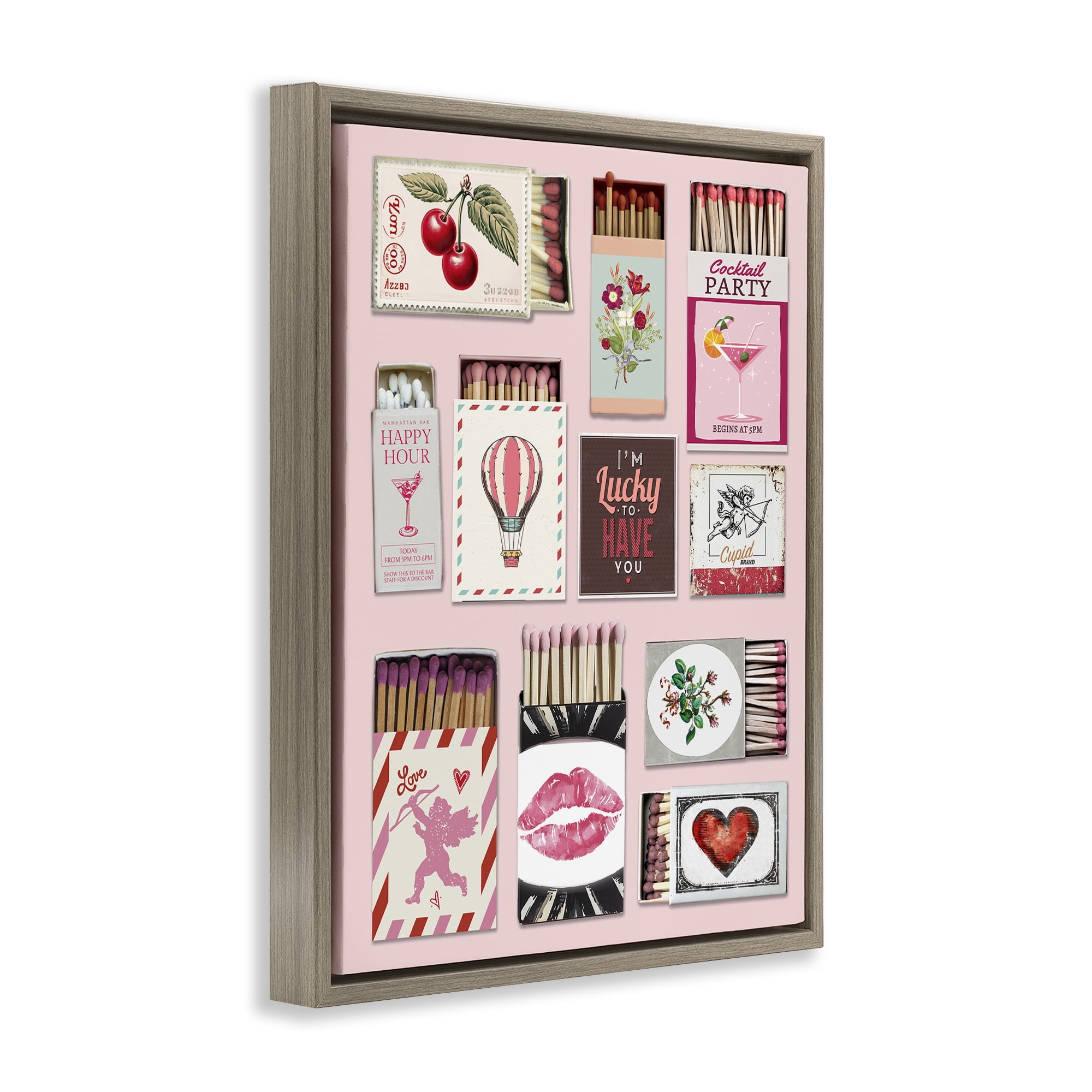 Stupell Industries Vintage Romantic Matchbox Collection Brown Framed Floater Canvas Wall Art, design by CAD Designs