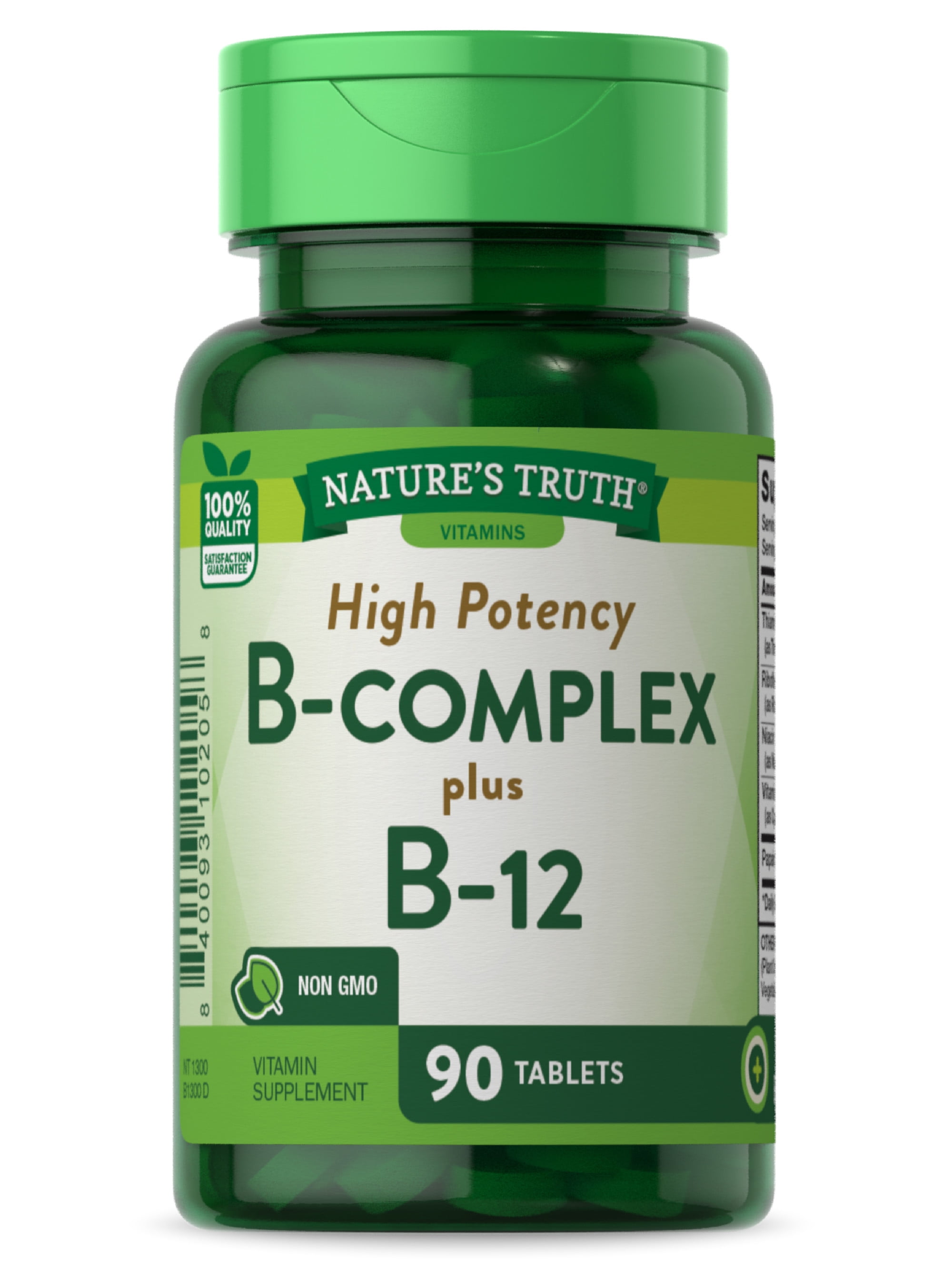 Vitamin B Complex | Plus B12 | 90 Tablets | Vegetarian, Non-GMO & Gluten Free | By Nature's Truth