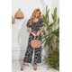 thumbnail image 4 of Love Welove moda mujer Floral manga corta cintura alta pantalones de pierna ancha Casual suelto recogido mono negro LeafX de talla grande, 4 of 5