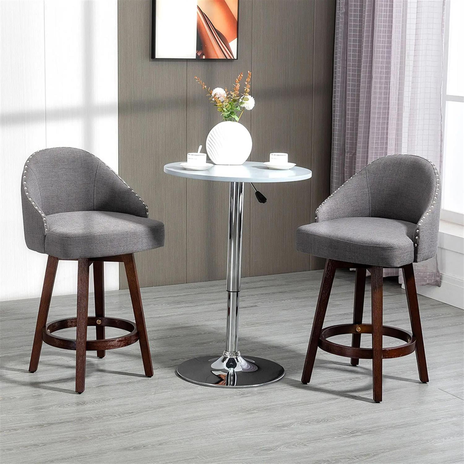 Demi Bonn Modern Bar Stool Set of 4, Cushioned Bar 26" Seat Height Stool with Nailhead Trim, Upholstered Back and Rubber Wood Legs for Kitchen, Dinning Room, Gray