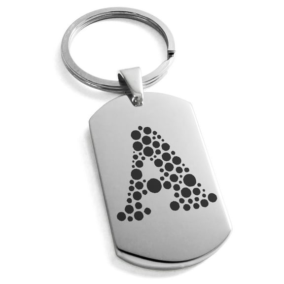 Tioneer Stainless Steel Letter A Initial Dotted Monogram Engraved Engraved Dog Tag Keychain Keyring