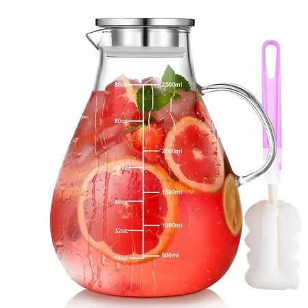 JOUALY 88 oz Glass Pitcher with Lid Accurate Tick Marks