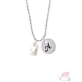thumbnail image 2 of Delight Jewelry Resin White Big Ear Bunny Silvertone Script Initial Disc - A - Charm Necklace, 20"+3", 2 of 4