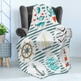 thumbnail image 4 of Nautical Soft Flannel Fleece Throw Blanket, Sea Set Fishes Life Gulls Lighthouse Marine Inspired Maritime Theme, Cozy Plush for Indoor and Outdoor Use, 60" x 80", White Red Blue, by Ambesonne, 4 of 5
