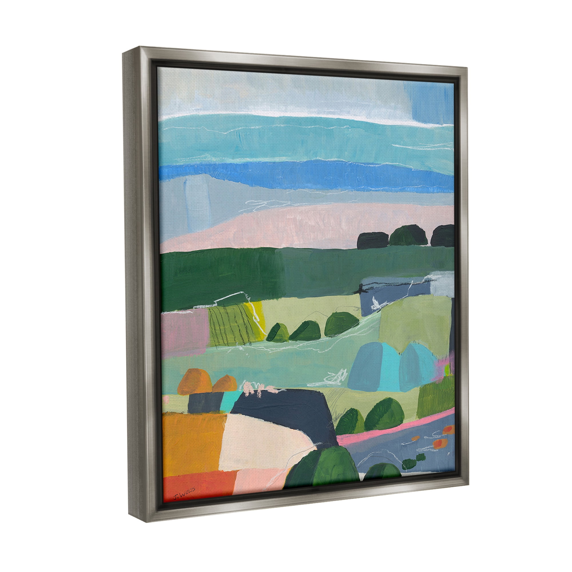 Stupell Industries Soft Abstract Landscape Landscape Painting Gray Floater Framed Canvas Art Print Wall Art, 17 x 21