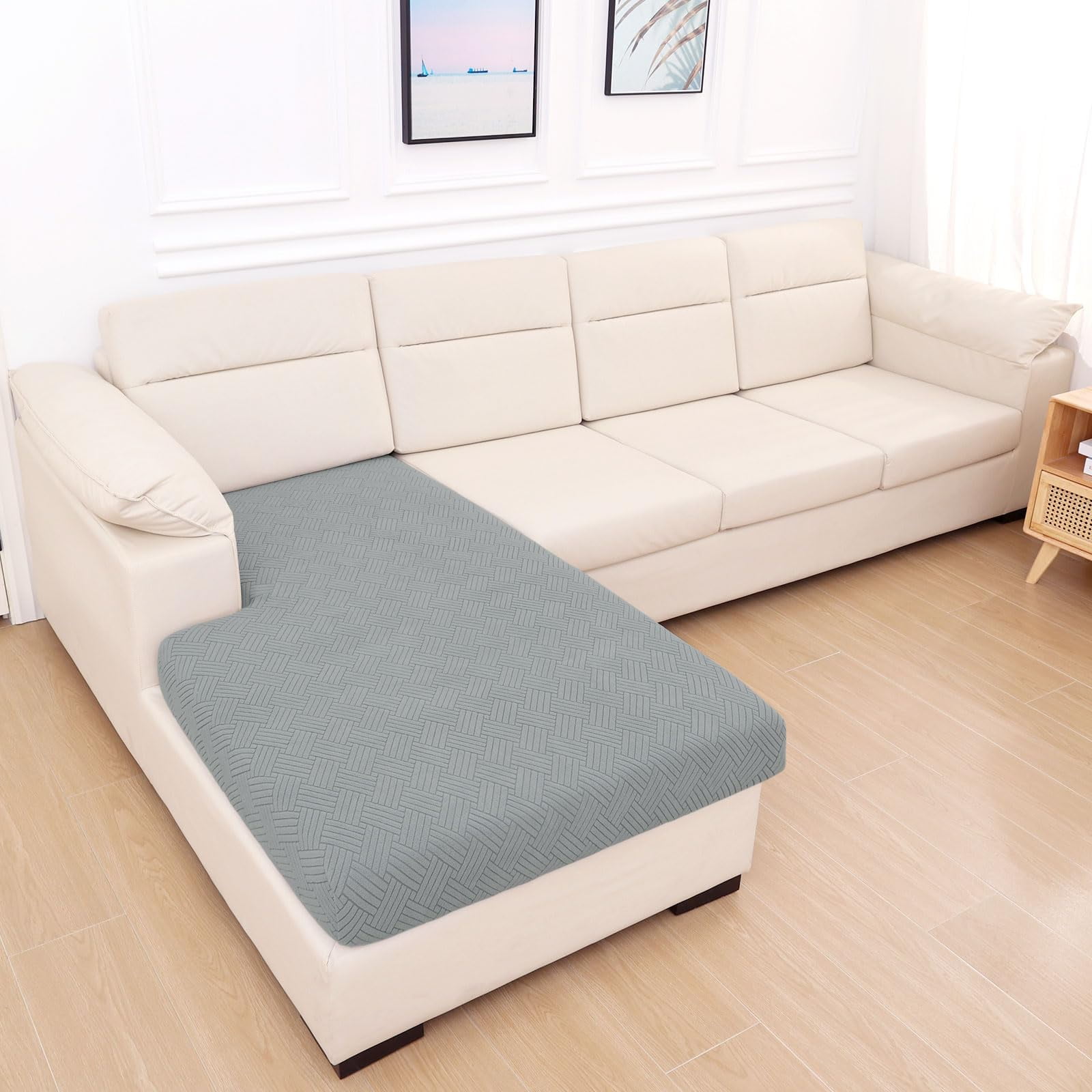 Smiry Waterproof Sofa Seat Cushion Covers, Stretch Couch Cushion Slipcovers, Fitted Jacquard Furniture Protector for Pets, Kid (Chaise, Grey)