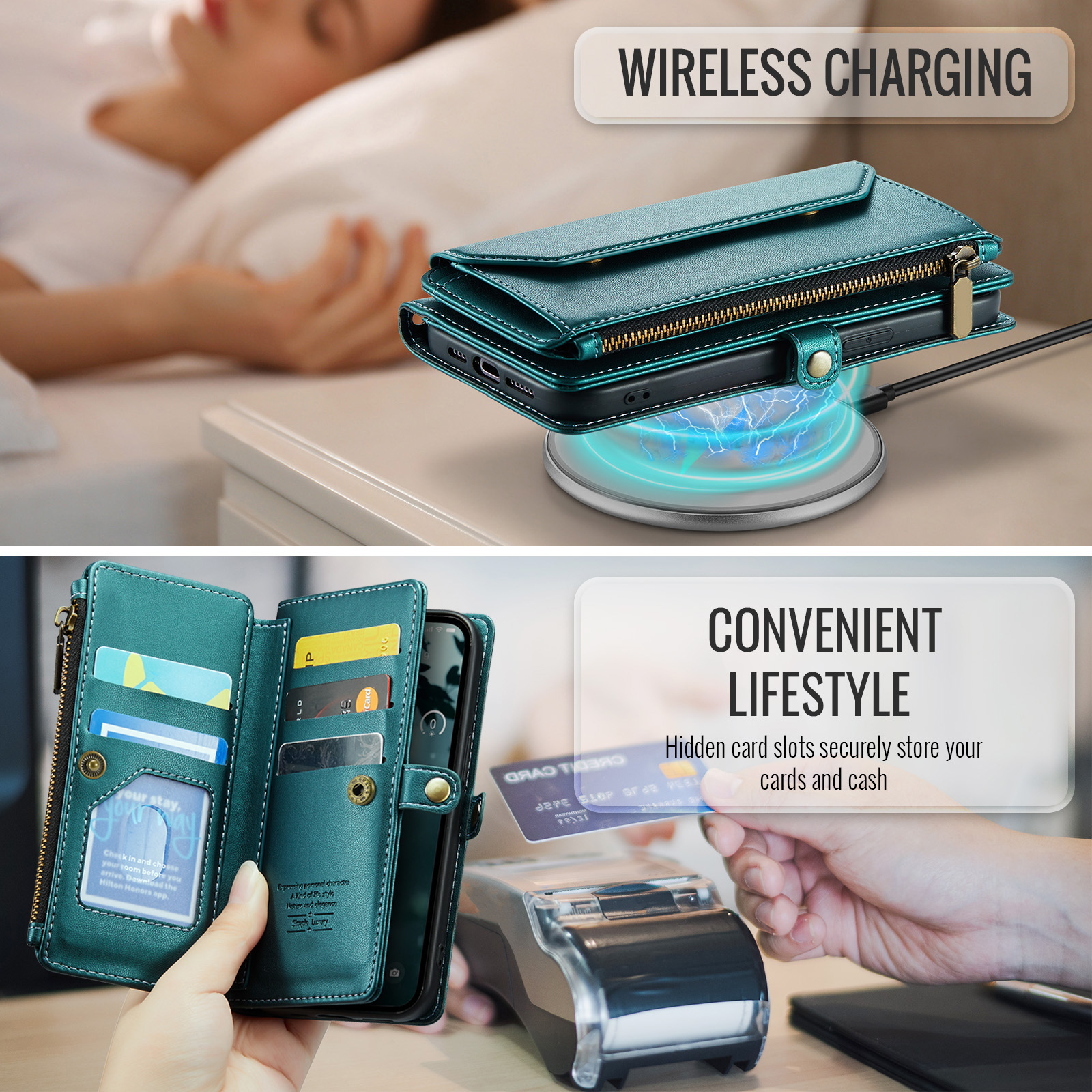 Compatible with iPhone 16e/SE 2025/SE 4 Zipper Wallet Phone Case Tempered Glass Screen Protector Crossbody Lanyard Strap Flip Card Holder Slot Cell Cover for i Phone16e i16e 16 e SE4 Women Green