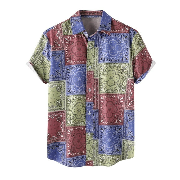 UVEASISHA Mens Loose Fit Beach Shirts,2025 Hawaiian Shirts for Men Short Sleeve Button Up Tropical Colorblock Summer Beach Shirt Clearance Sale,Purple M