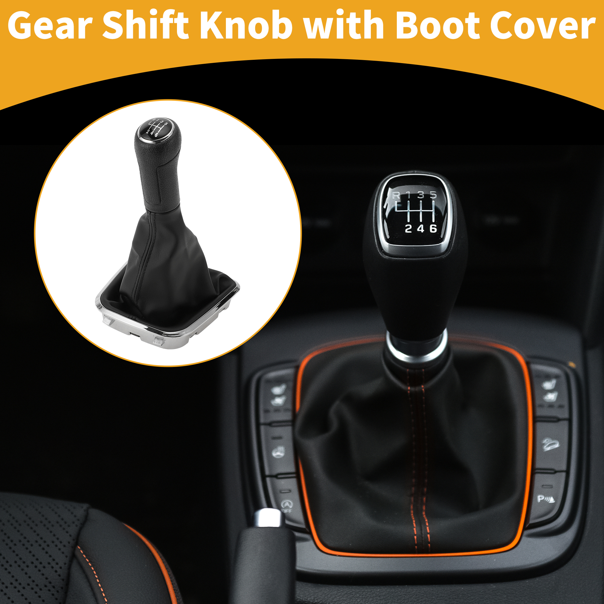 Unique Bargains 6 Speed Manual Gear Shifter Knob with Cover - Car Shift Lever Knob with Cover - for Volkswagen Polo 2014-2017 Plastic Faux Leather Black - 1 Pc