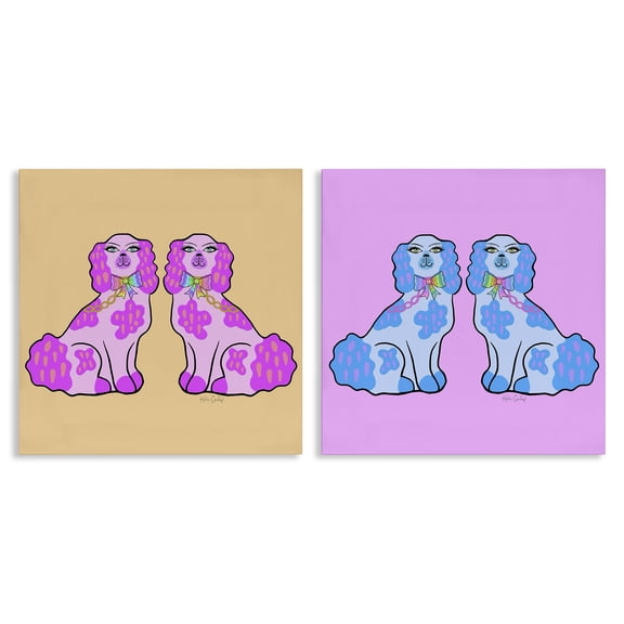 Stupell Industries Brightly Colored Posh Pooches Animals Painting Wrapped Canvas Canvas Art Print Wall Art, 17 x 17, Set of 2