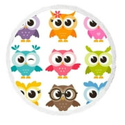 ABPHQTO Cute Collection Of Bright Owls Round Beach Blanket with Tassels Beach Throw Towel Yoga Mat Picnic Blanket