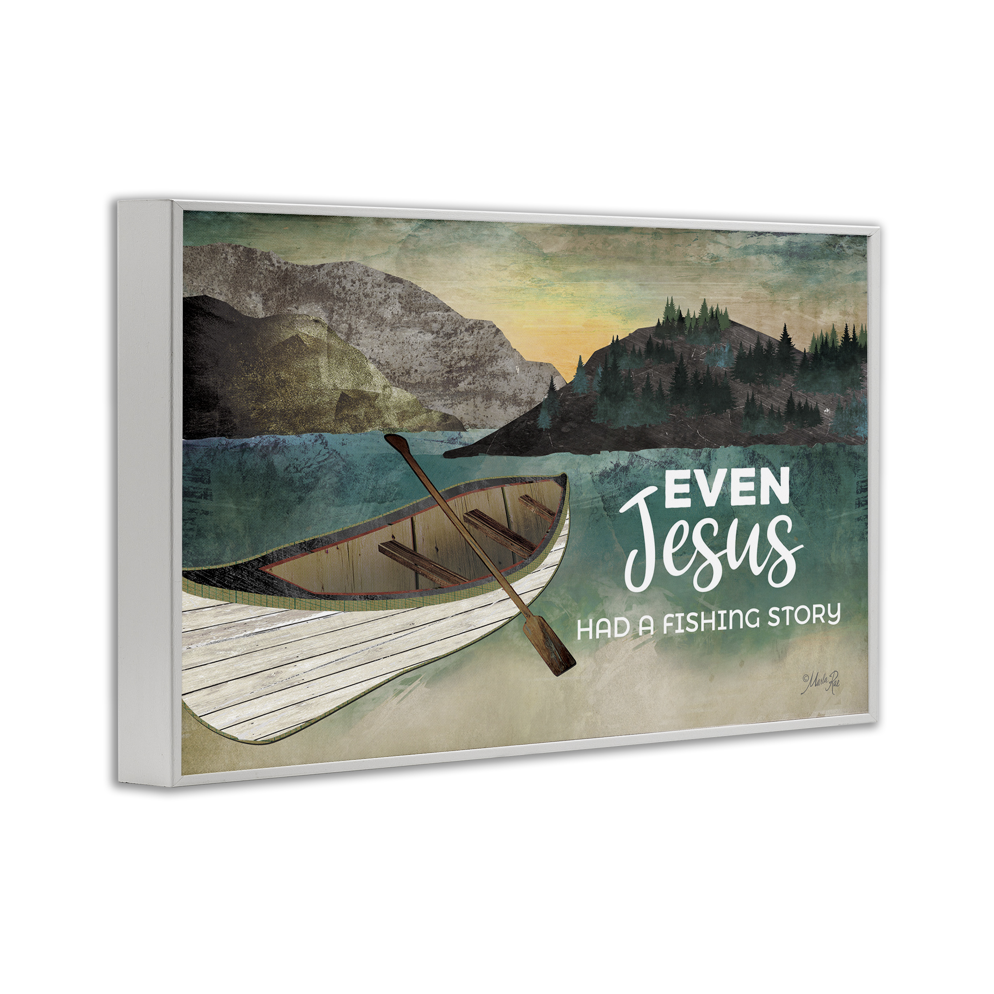 Stupell Industries Jesus Had Fishing Story Religious Painting White Framed Art Print Wall Art, 24 x 16