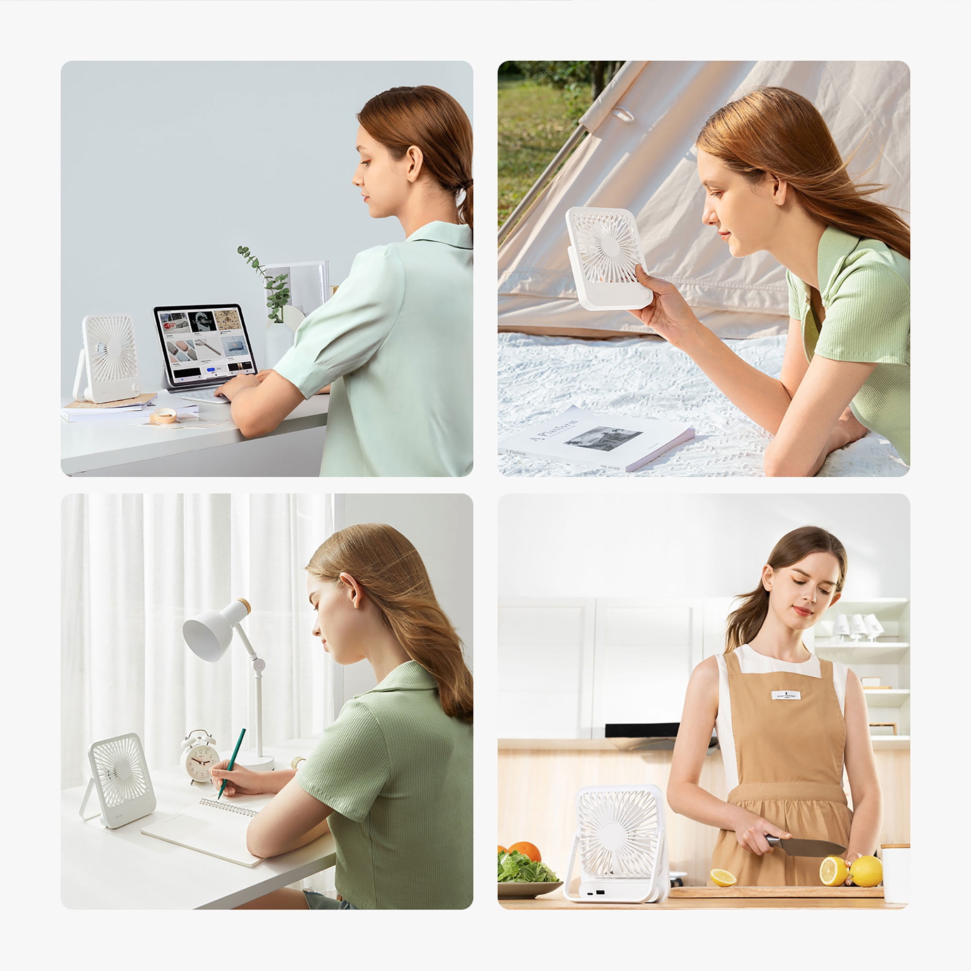 JISULIFE Portable Desk Fan, 4 Adjustable Speeds, 180°Foldable Design, 4500mAh Rechargeable Fan Battery Powered for Home, Outdoor-White