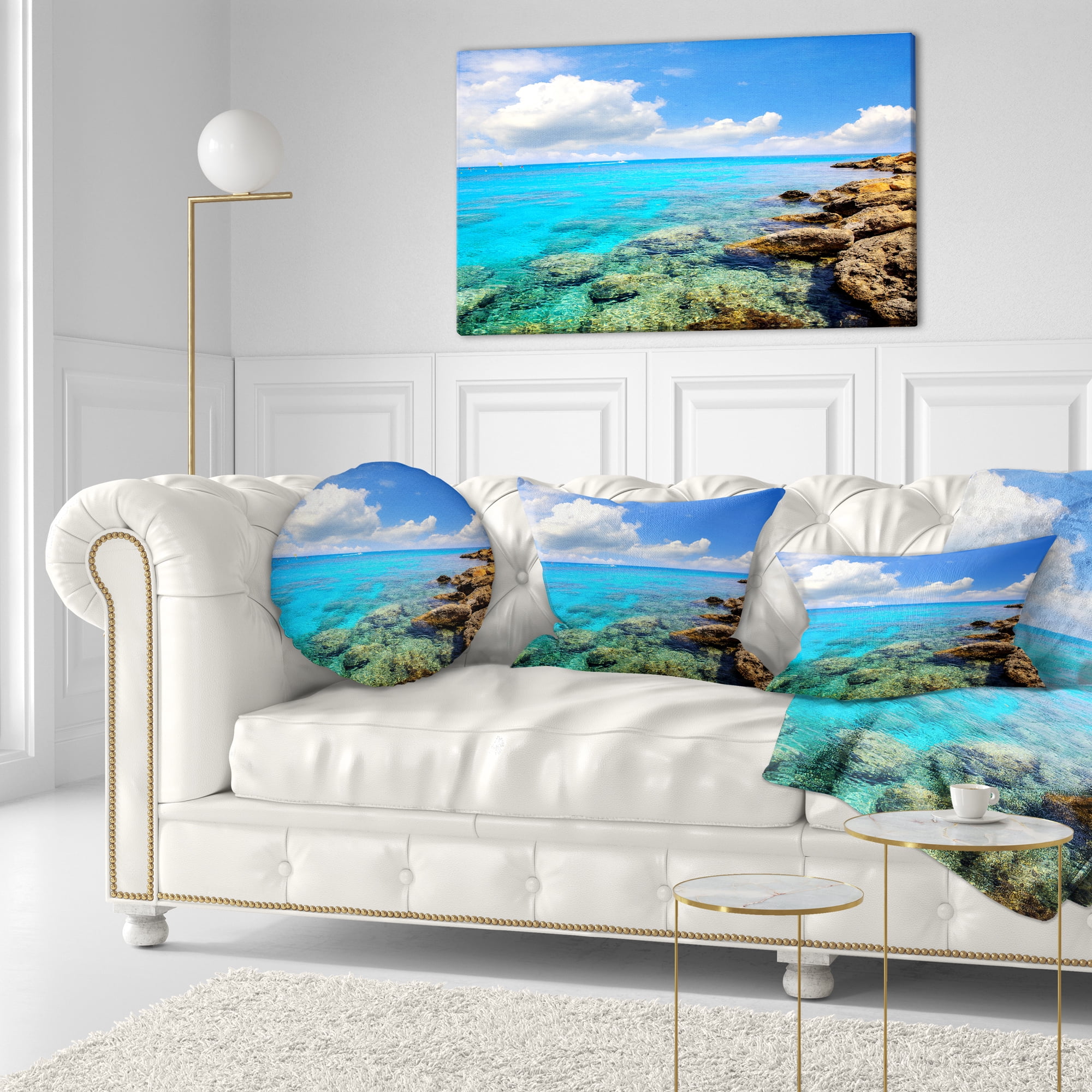 Designart Bright Summer Day in Sea - Seascape Throw Pillow - 12x20