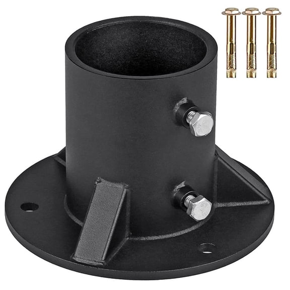 2" Base Flange,Chain Link Fence Pole Floor Flange, Heavy Solid Fence Post Concrete Mount for Holding The Fence/Mailbox/Flag Round Posts, Bolts/Side Screws are Included
