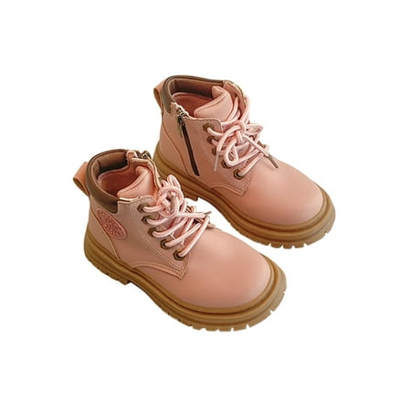 

Daeful Boys Comfort Side Zip Combat Boot Outdoor Slip Resistant Ankle Boots Girls Walking Waterproof Fashion Round Toe Lug Sole Short Bootie Booties Pink 11.5C