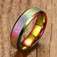 thumbnail image 2 of 1pc Vibrant Titanium Steel Frosted Ring – Rainbow Iridescent Glitter Band for Men & Women, Street Style Fashion Jewelry, Bling Jewelry,Multicolor12, 2 of 9