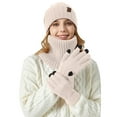 thumbnail image 2 of Glisme Hat Gloves Scarf Set Knitted Hat And Scarf 2 Piece Set Unisex Large Head Suitable For Thickened Winter Snowflake Warm Hat For Cycling Skiing Pink, 2 of 4