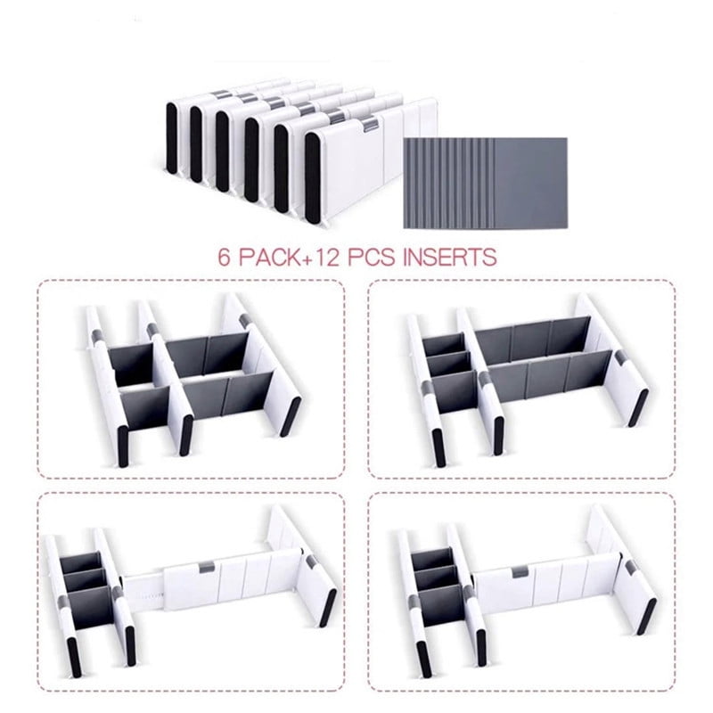 Drawer Dividers Organizer 4 Pack, Adjustable Separators 4" High Bathroom, Closet,Clothing, Office, Kitchen Storage,（White）