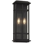 Possini Euro Design Metrix 20 High Farmhouse Rustic Rectangular Outdoor Wall Light Fixture Mount Porch 2-Light Black Glass Shade