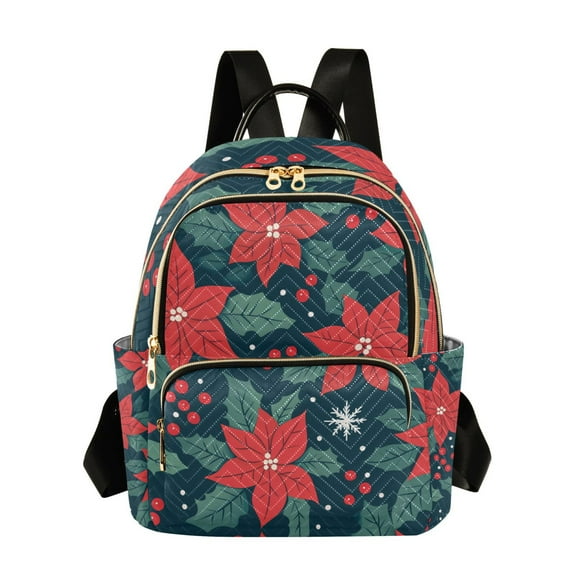 FORMRS Mini Backpack Purse for Women Travel Daypack Casual Shoulder Bag, Red Christmas Leaves