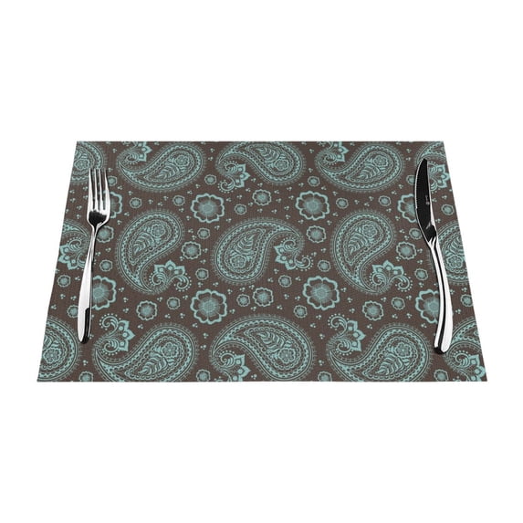 YFYANG Washable Heat-Resistant Placemats, 70% PVC/30% Polyester, Paisley Floral Pattern Kitchen Table Mat, 12" x 18" 1 Pcs