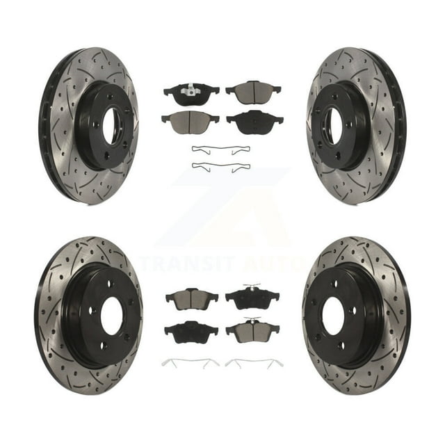 Transit Auto Front Rear Coated Drilled Slotted Disc Brake Rotors and Ceramic Pads Kit for Car Ford Focus KDC-100317