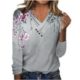 thumbnail image 2 of Craaazy Women's Fashion Printed Fall Tunics Long Gifts Sleeve Tops Cross V Neck Shirts Loose Casual Blouses with Decor Button, 2 of 7