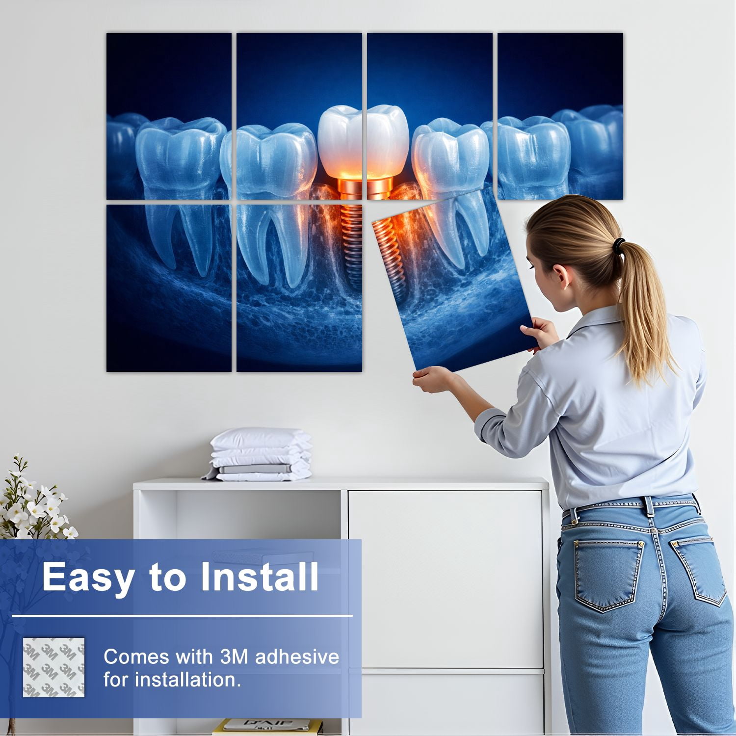 Medical 8 Pack Art Acoustic Panels Sound Absorbing Dental Implant Tooth Surgical Decorative Soundproof Wall Panels Self Adhesive for Classroom Hospital 48"x32"
