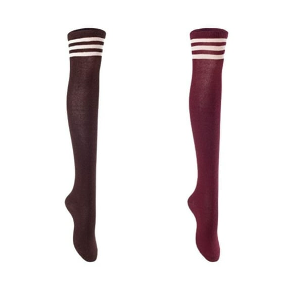 Lian LifeStyle Women's 2 Pairs Adorable Comfortable Soft Thigh High Over Knee High Cotton Socks Size 6-9 L1022 Coffee,Wine