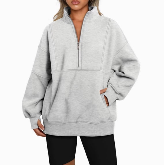 Women Half Zip Long Sleeve Pullover Sweatshirts Solid Relaxed Fit Winter Fleece Hoodies