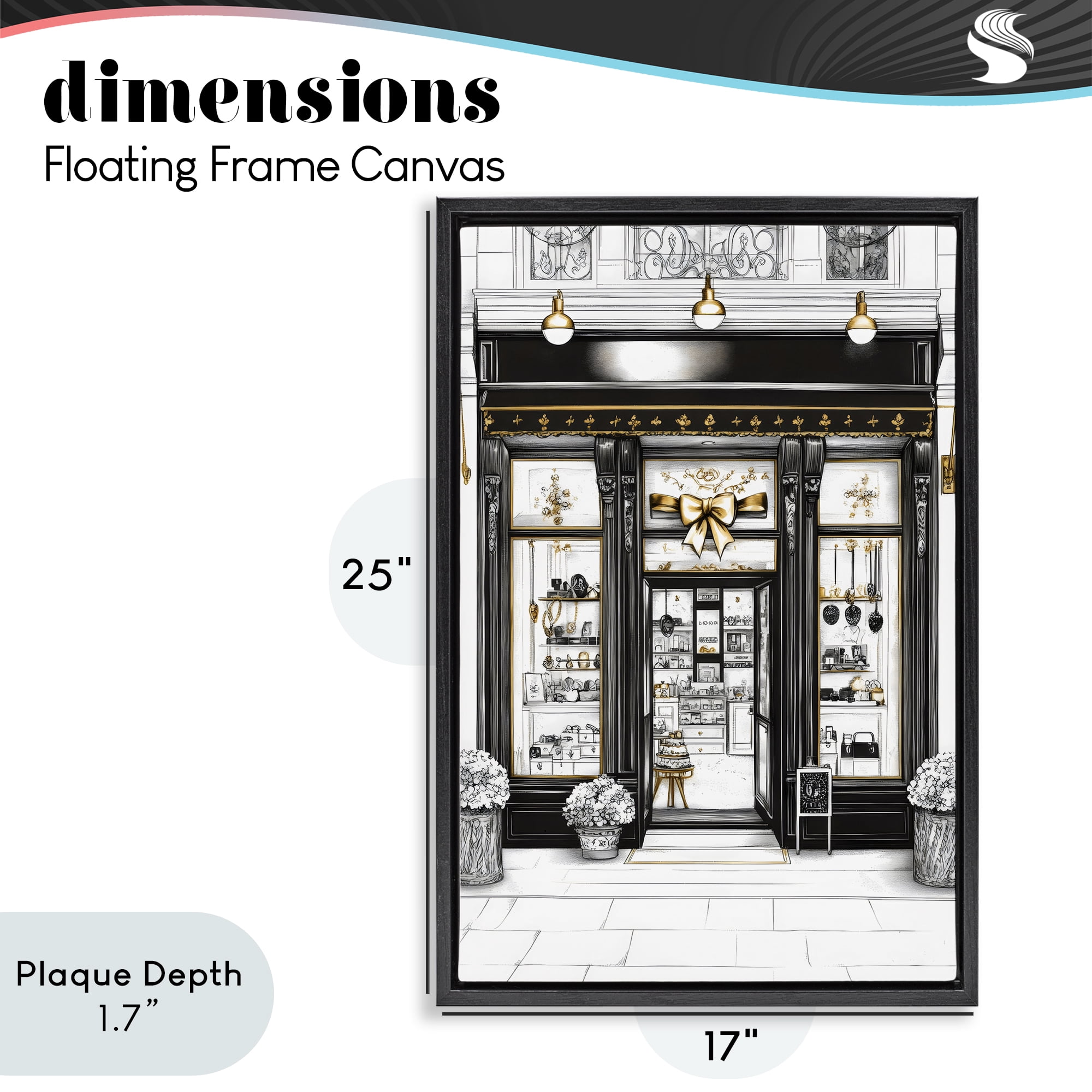 Stupell Industries Glam Paris Shop Facade Black Framed Floater Canvas Wall Art, design by Petal Prints Design
