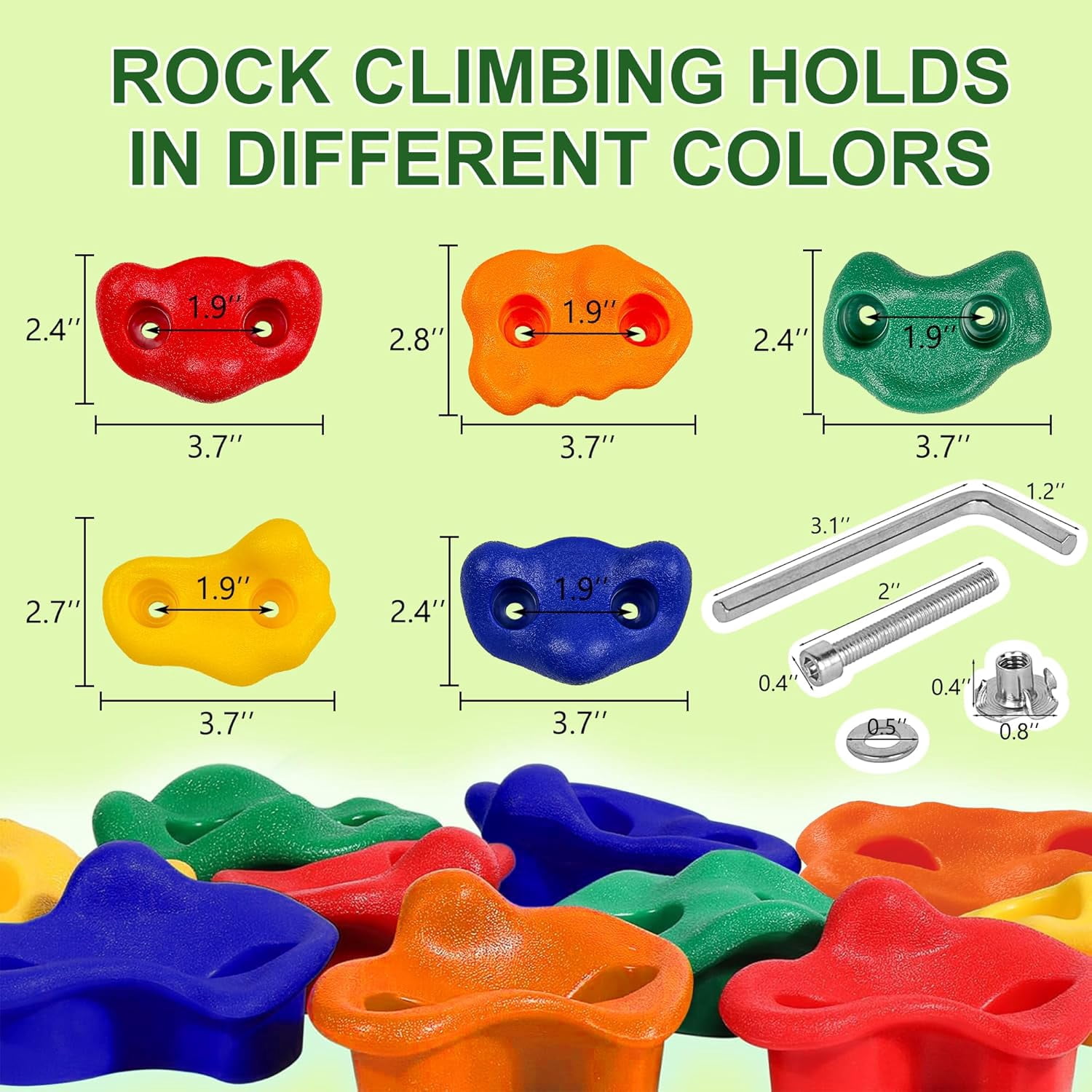 KINSPORY 17 Pack Rock Climbing Holds Set, Indoor Outdoor Playground Parts & Accessories for Children Wooden Playset - 10pc Climbing Holds