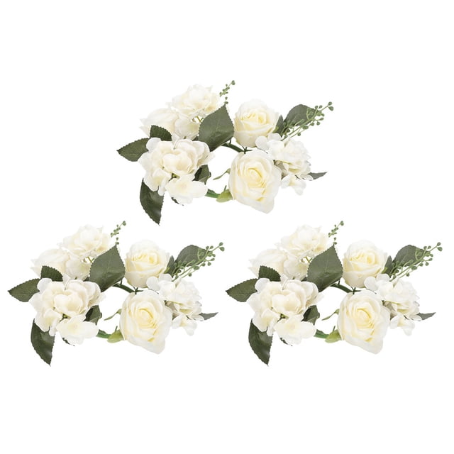 Anillos de vela de 3 piezas coronas artificiales Rose Flower Anillo de velas para la mesa de bodas Decoración del hogar