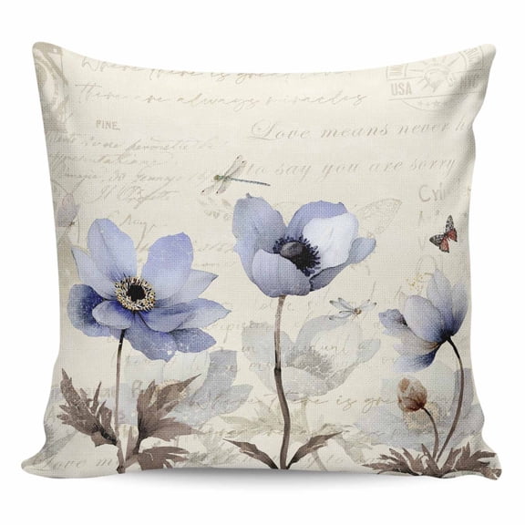 Purple Spring Floral Pillow Covers 24x24 Inch Decorative Throw Pillow Cover, Vintage Botanical Retro Art Sofa Pillowcases Accent Cushion Case Home Decor Bedroom Living Room