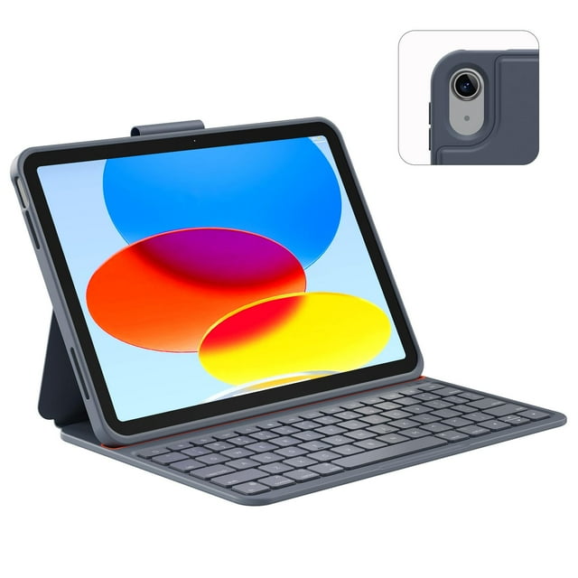 Étui avec Clavier Compatible pour iPad 10e Génération et 11e (A16, 2025): Support Magnétique Sans Fil Bluetooth, Clavier Rechargeable avec Porte-Crayon (Gris)