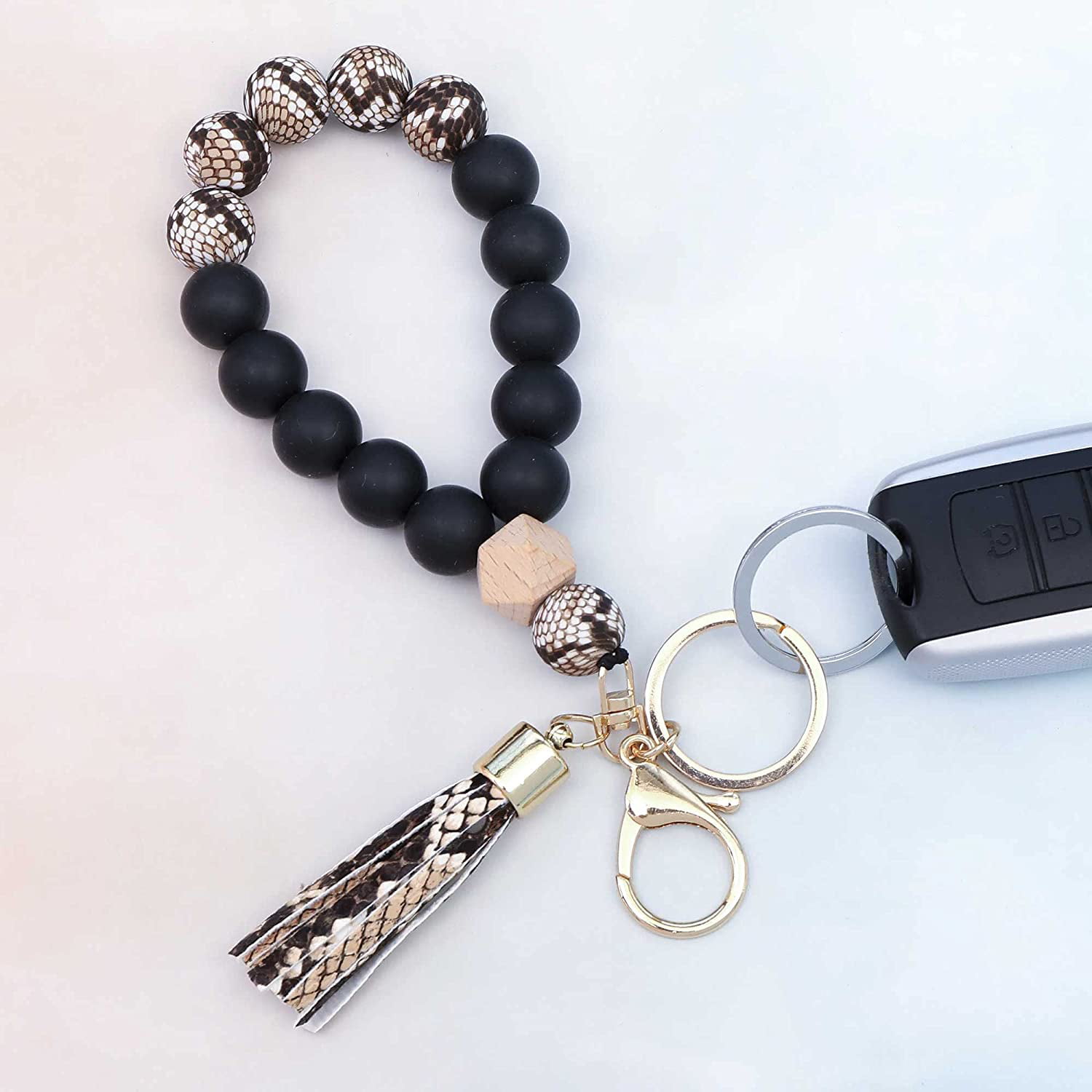 YDEROD Keychain Bracelet Wristlet Key Ring Silicone Beaded Bangle Cute Key Chains for Women 