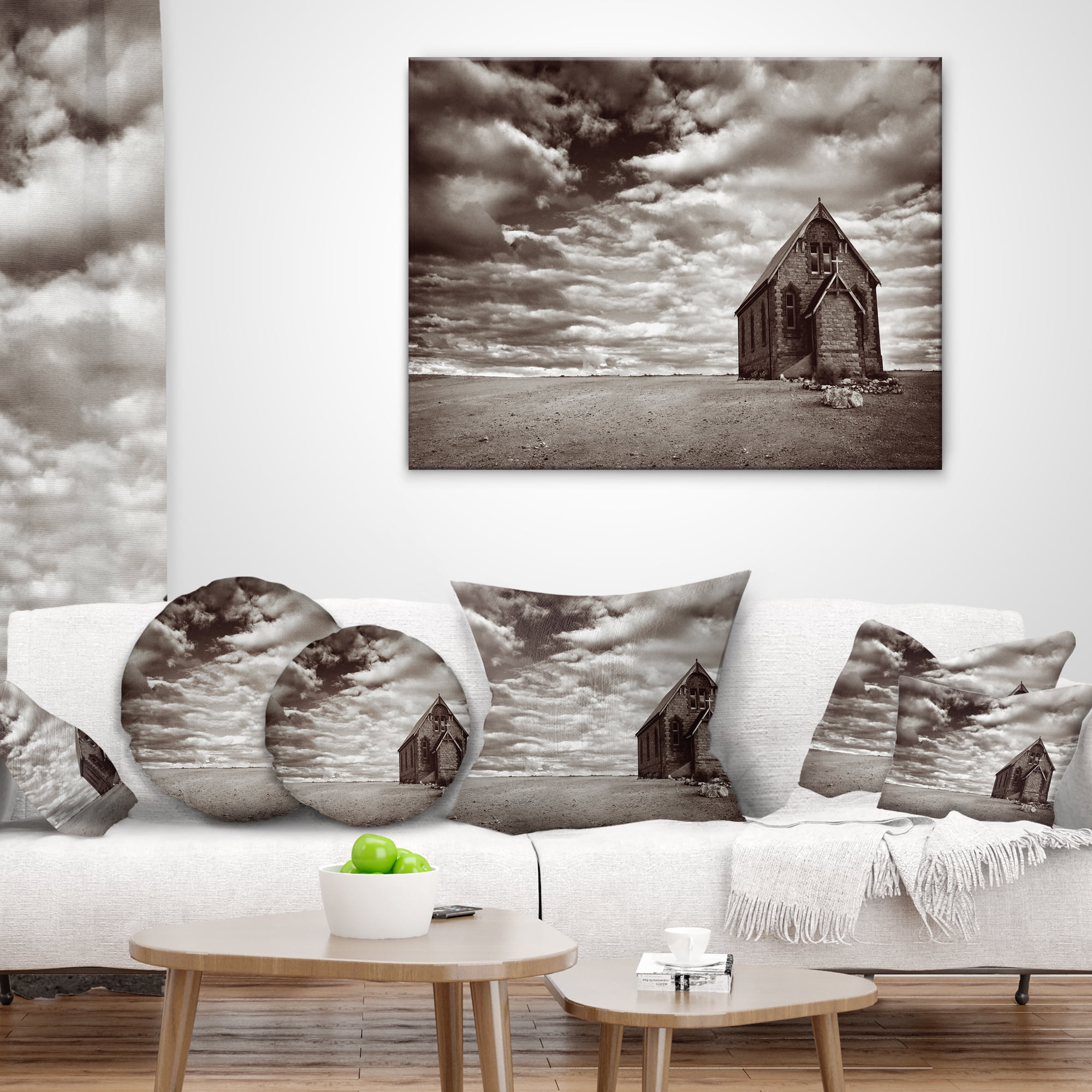 Designart Abandoned Desert Church - Landscape Printed Throw Pillow - 12x20