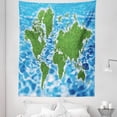 thumbnail image 1 of Map Tapestry, World with Grass Style Ornament on Rippling and Blurry Look Water Background, Fabric Wall Hanging Decor for Bedroom Living Room Dorm, 5 Sizes, Sky Blue Fern Green, by Ambesonne, 1 of 1