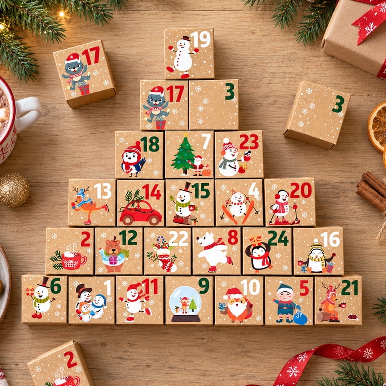 24 Pcs DIY Christmas Advent Calendar Boxes Wooden Countdown Gift Set ...