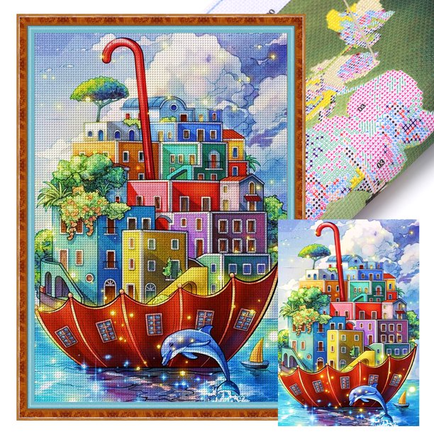 Kit Punto Cruz Con Castillo Hilo Algodón Ecológico Bordado 11CT 40x60cm