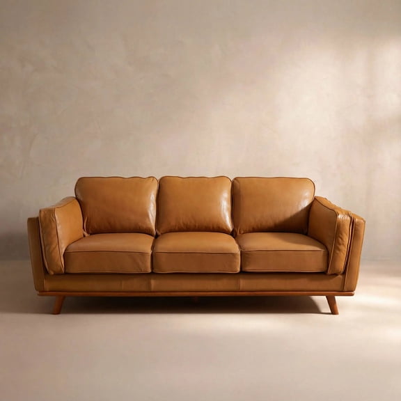 Jorilis Thane 87" Leather Sofa, Modern 3-Seater Couch for Living Room
