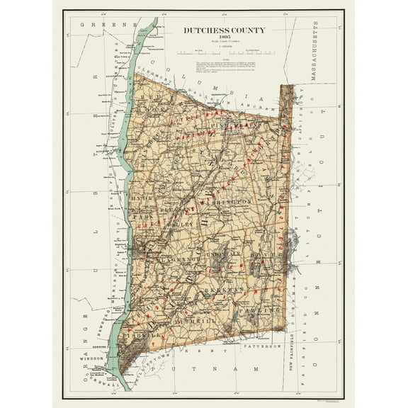 Historic County Map - Dutchess County New York - Bien 1895 - 23 x 31 - Vintage Wall Art