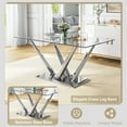thumbnail image 6 of 63" Rectangular Glass Dining Table for 4-6 People, Modern Clear Tempered Glass Kitchen Table with Unique Stainless Steel Base, Dining Table for Dining Room or Living Room, 6 of 7