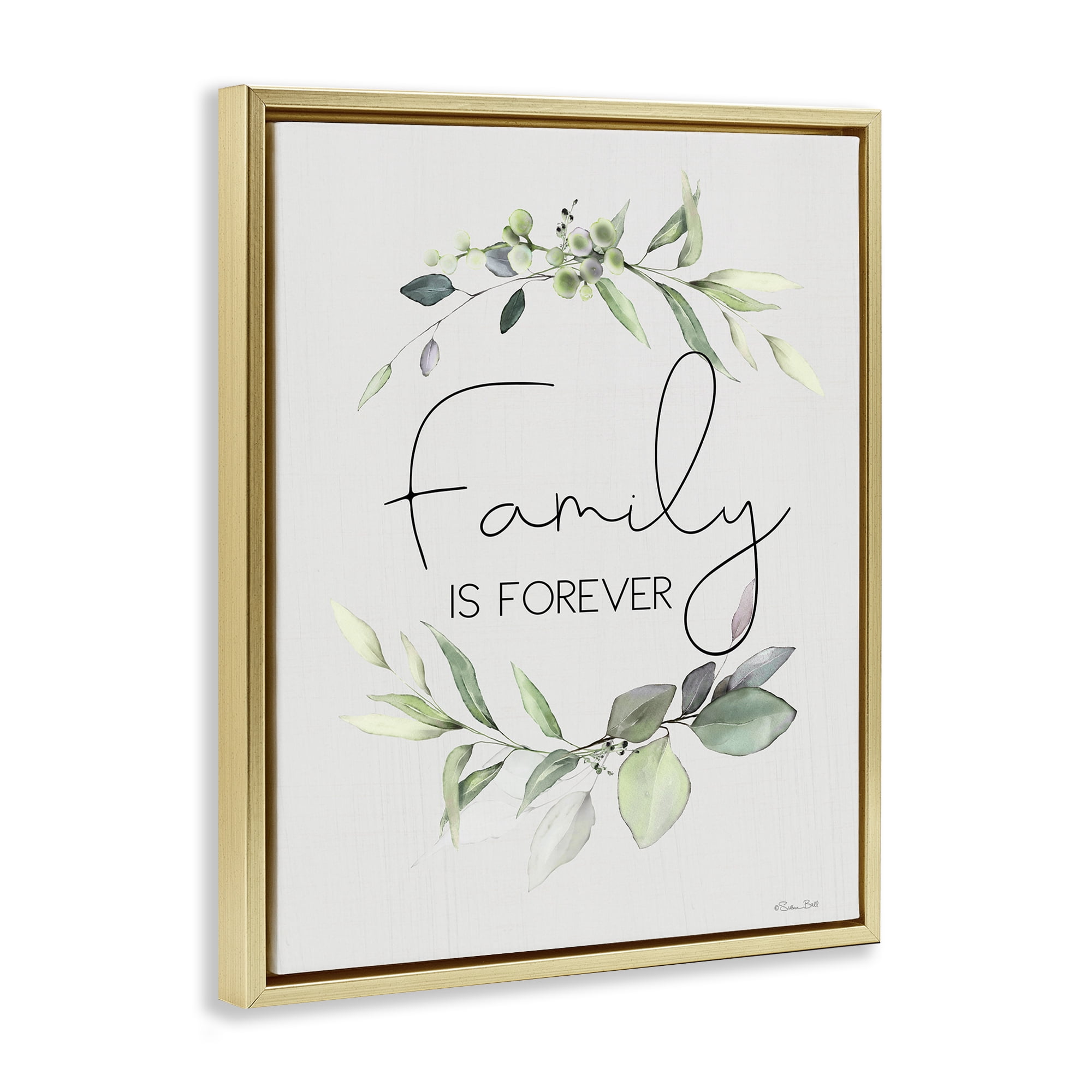 Stupell Industries Family Is Forever Botanical & Floral Painting Gold Floater Framed Canvas Art Print Wall Art, 17 x 21