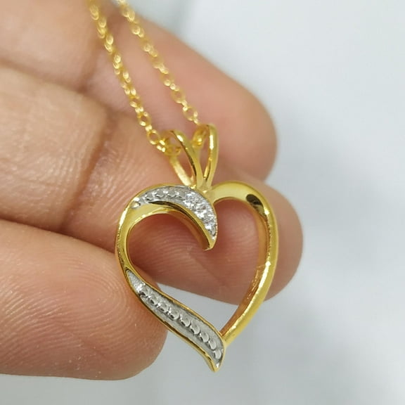 0.10Ct Round Cut Natural Moissanite Heart of Love Pendant Necklace | 14K Yellow Gold Plated Silver | 18" Free Chain | Romantic Gift Jewelry