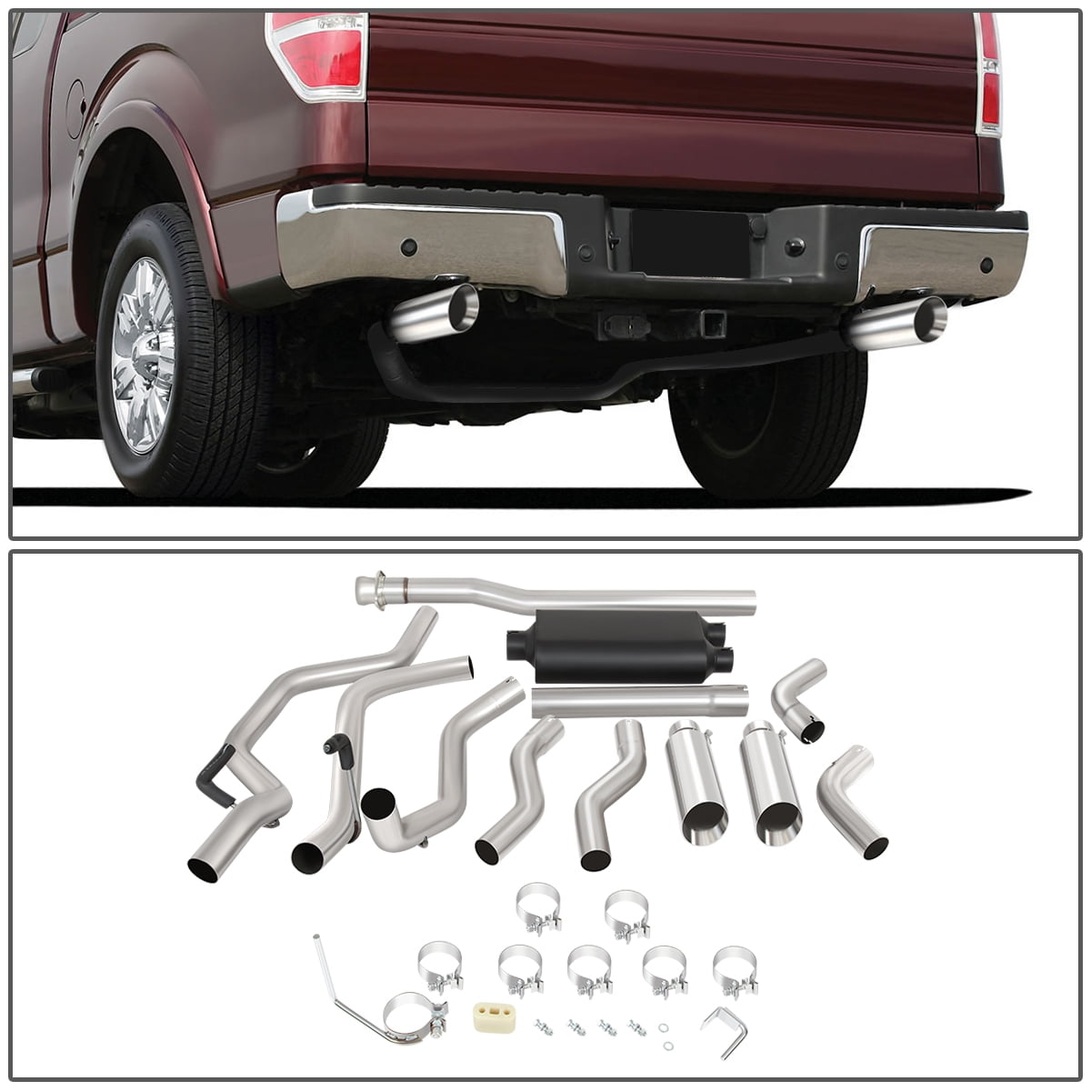 5.0L & 5.4L V8 Pickup Truck Cat Back Exhaust Muffler System With Performance Muffler & Polished Tip For 2009-2014 Ford F150 4.6L 