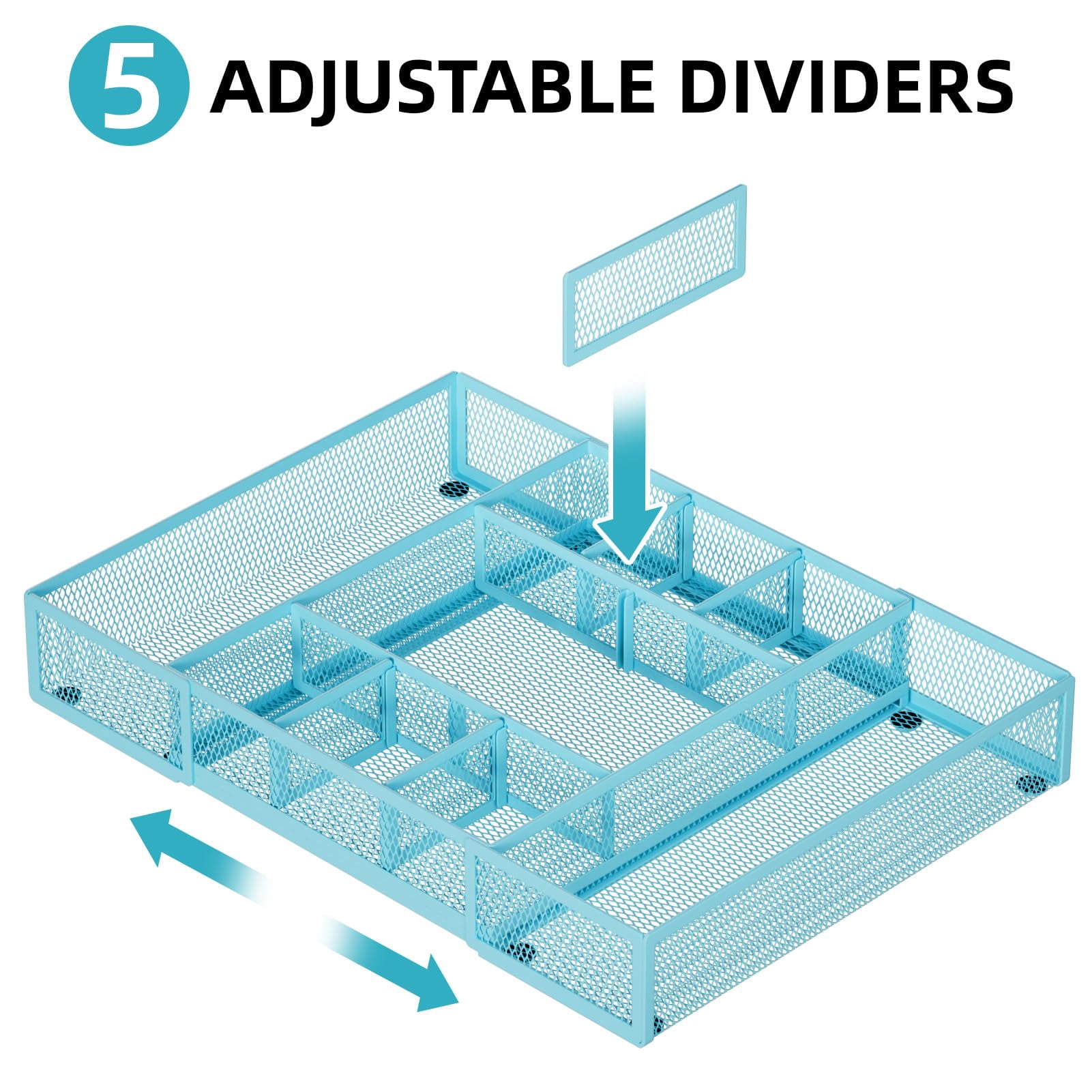 Expandable Desk Drawer Organizer  Mesh Tray With 10 Adjustable Compartments Organizers And Accessories For Office Supplies Makeup & Vanity (expandable-blue)
