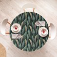 thumbnail image 4 of Ambesonne Jungle Fitted Round Tablecloth, Exotic Forest Leafy Print, 45"- 56" Diameter, Dark Teal Forest Green, 4 of 5